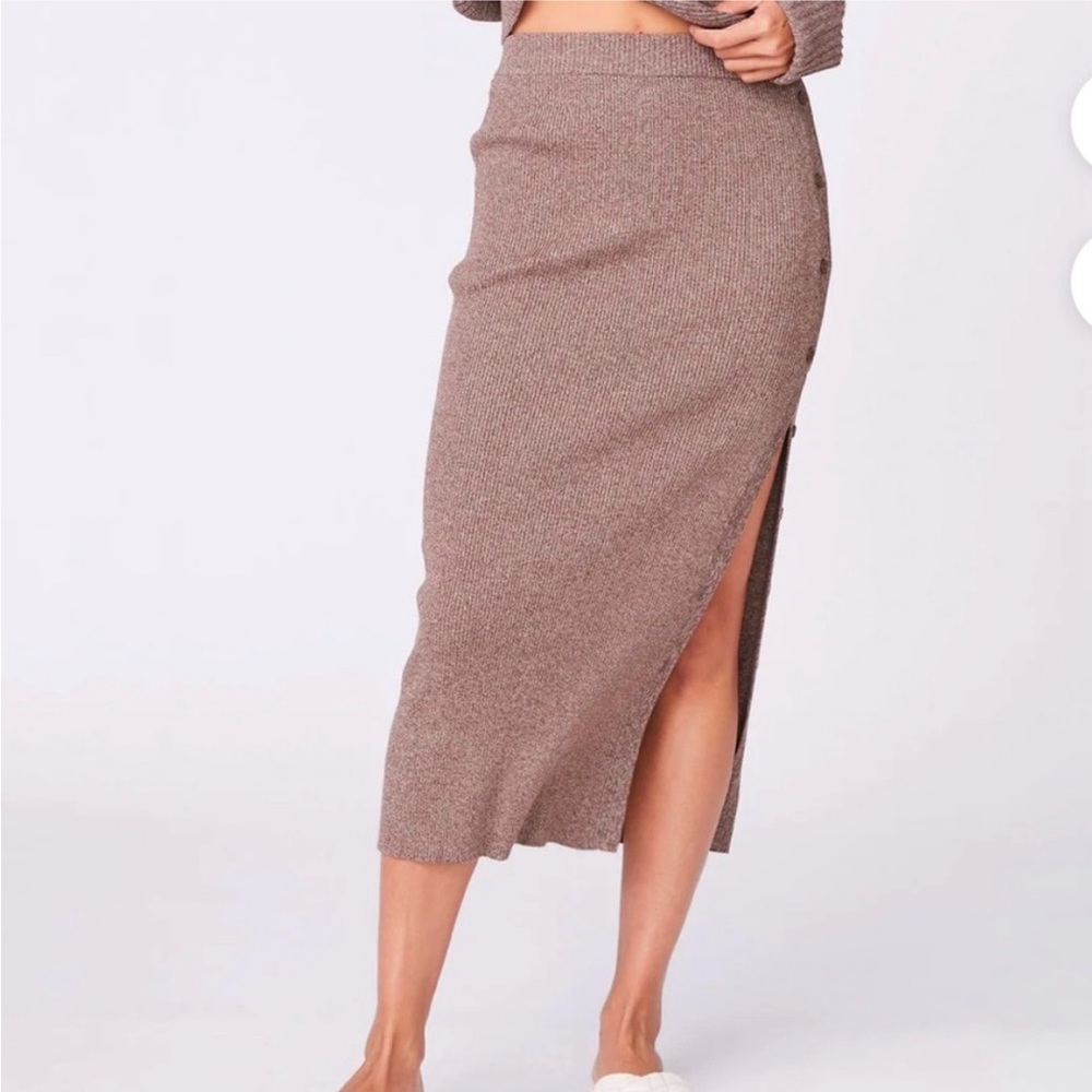 Monrow Cosmo Rib Sweater Midi skirt New cocoa Brown neutral chic size Small